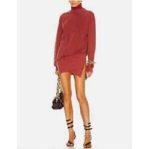 Young Fabulous & Broke Sweater Dress Medium Red Asymmetric Turtleneck Zip Slit